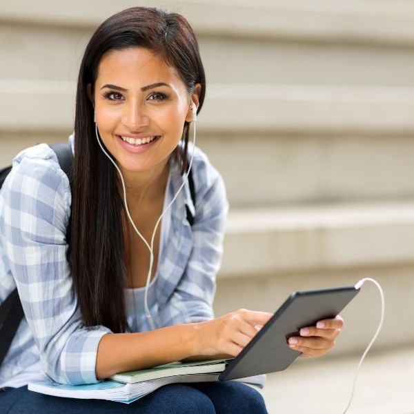 student working on a laptop