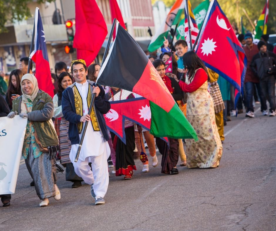 International students marching in parade